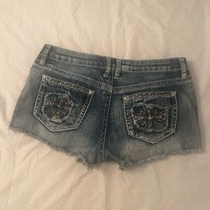 Soundgirl Embellished Denim Frayed Shorts 9